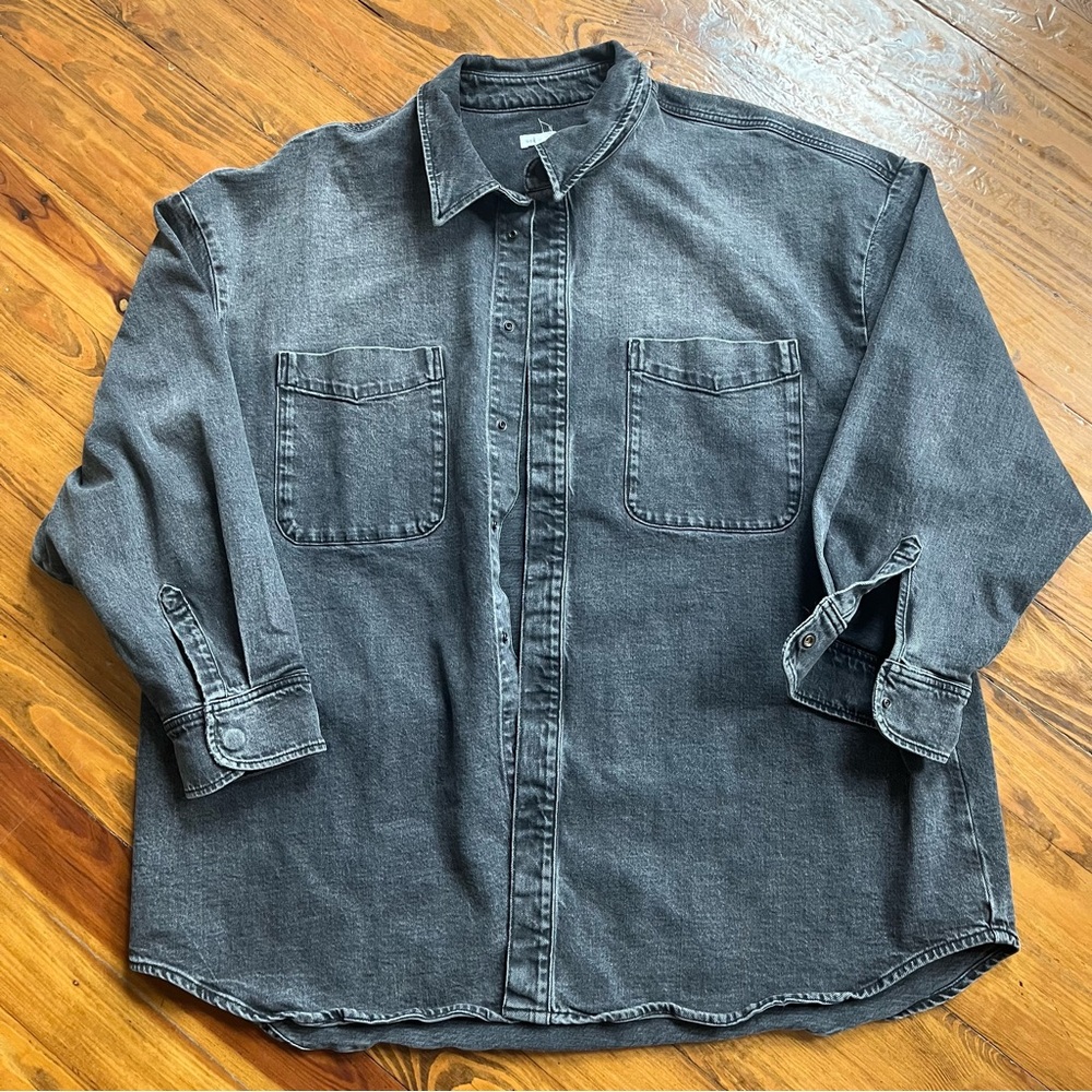 Good American The Denim Shacket Oversized Washed Black Jean Jacket